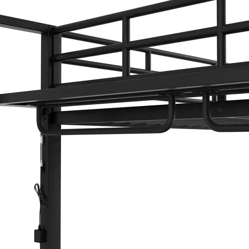 Full Over Full Metal Bunk Beds with Storage Mesh Shelves and Clothes Hooks, Space Saving Metal Bed Frame with LED Light