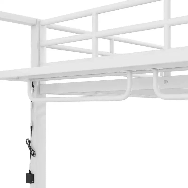 Full Over Full Metal Bunk Beds with Storage Mesh Shelves and Clothes Hooks, Space Saving Metal Bed Frame with LED Light