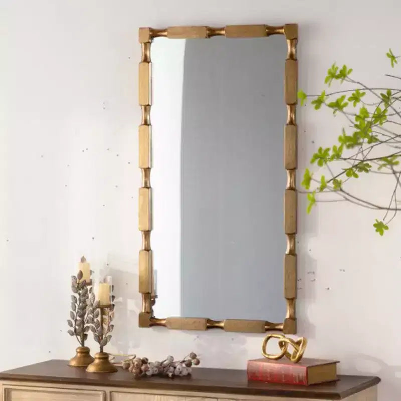 40 x 22 Modern Rectangular Bamboo-Style Wall Mirror with Solid Wood Frame, Wall-Mounted Mirror for Living Room or Entryway Dcor-Panipeachy