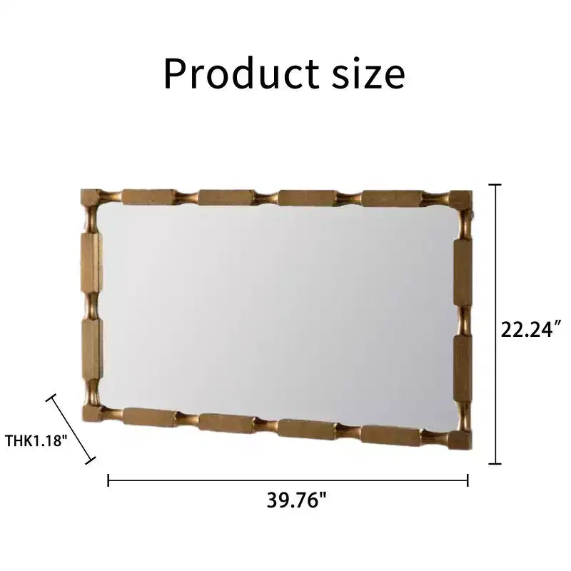40 x 22 Modern Rectangular Bamboo-Style Wall Mirror with Solid Wood Frame, Wall-Mounted Mirror for Living Room or Entryway Dcor-Panipeachy
