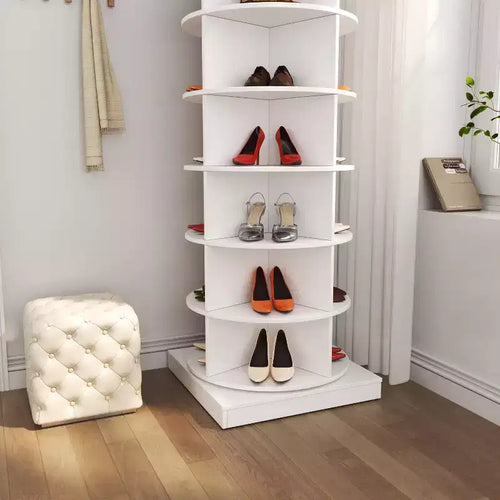 JVNOXK 56-inch 360-degree rotating modern shoe cabinet, 6 tiers, accommodates all types of footwear, maximizes storage space utilization, white