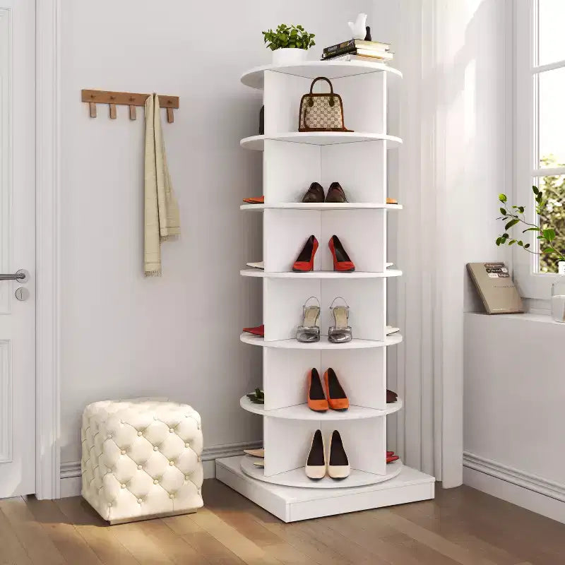 JVNOXK 56-inch 360-degree rotating modern shoe cabinet, 6 tiers, accommodates all types of footwear, maximizes storage space utilization, white