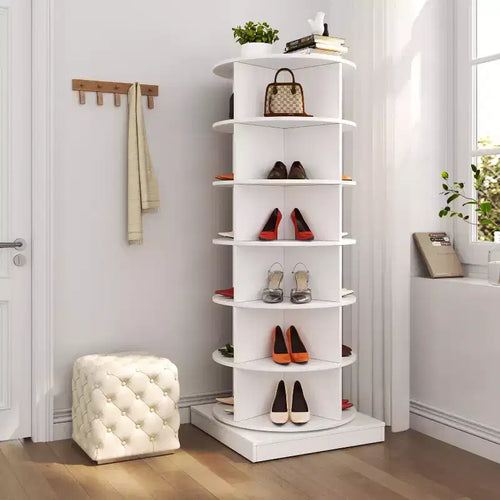JVNOXK 56-inch 360-degree rotating modern shoe cabinet, 6 tiers, accommodates all types of footwear, maximizes storage space utilization, white