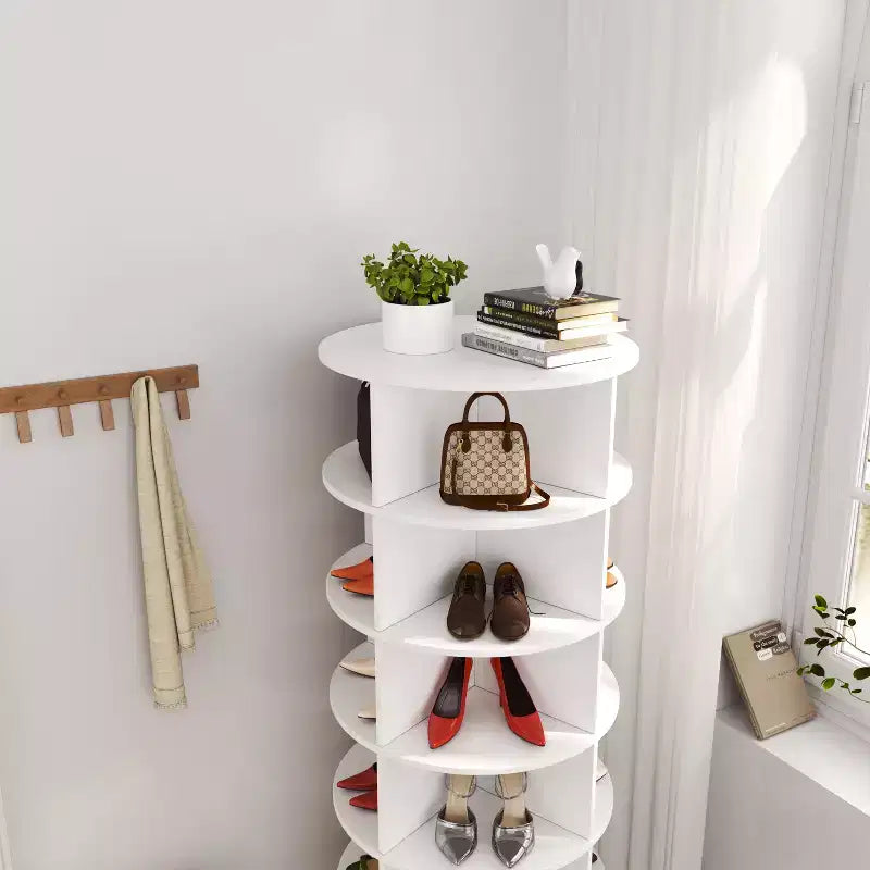 JVNOXK 56-inch 360-degree rotating modern shoe cabinet, 6 tiers, accommodates all types of footwear, maximizes storage space utilization, white