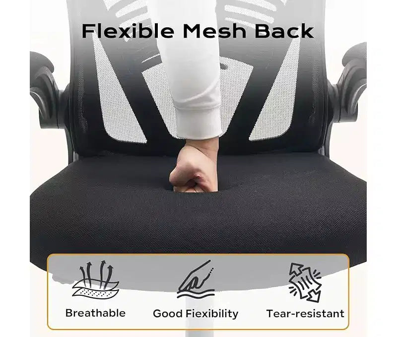 Ergonomic High-Back Mesh Office Chair Turn-Up Armrests, Headrest, Swivel Executive Computer Desk Chair for Home Office, Bedroom, or Study