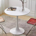 NAYSAYE Modern Round Dining Table End Table MDF Top Steel Base Kitchen Coffee Table Living Room Office, White, 31.5*19.7*29.1