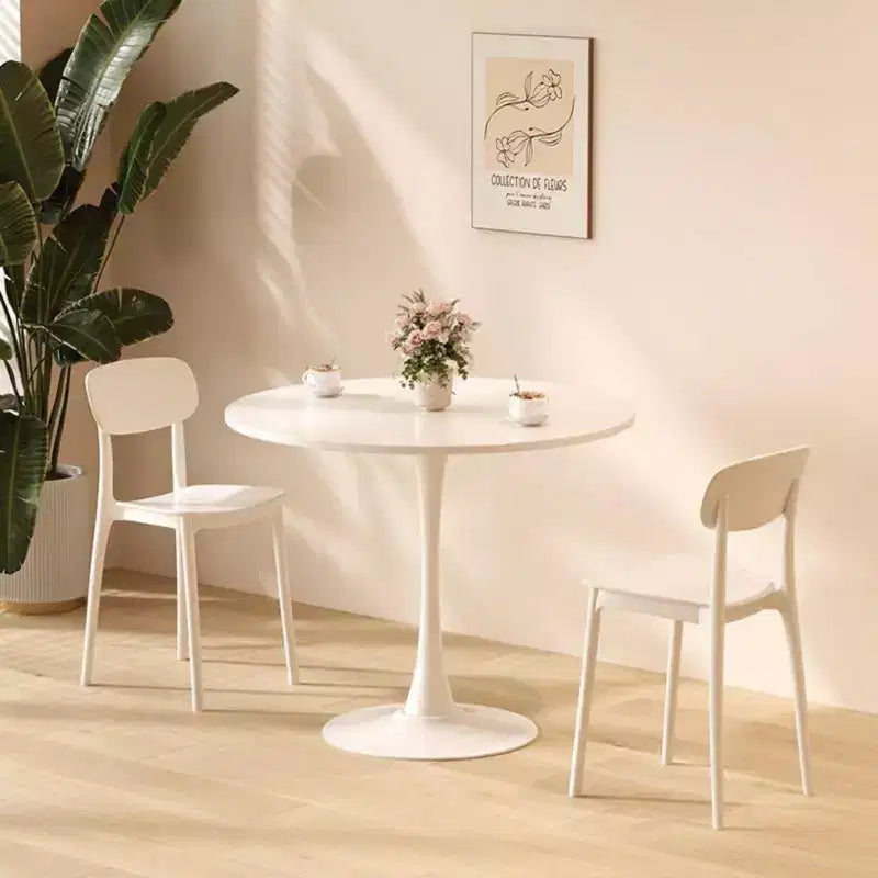 NAYSAYE Modern Round Dining Table End Table MDF Top Steel Base Kitchen Coffee Table Living Room Office, White, 31.5*19.7*29.1