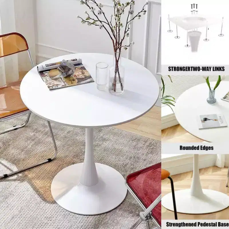 NAYSAYE Modern Round Dining Table End Table MDF Top Steel Base Kitchen Coffee Table Living Room Office, White, 31.5*19.7*29.1