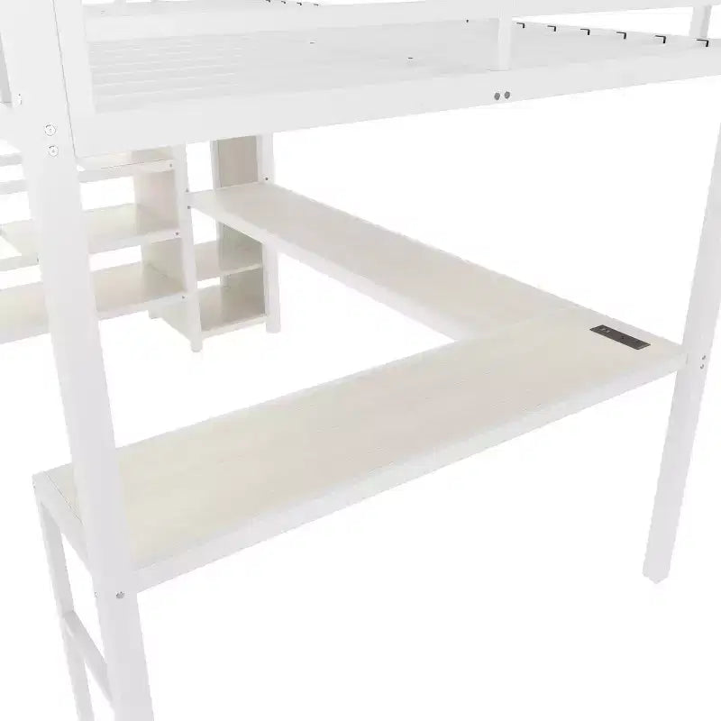 Bellemave Queen Loft Bed with Desk & Wardrobe, Metal Frame, Storage Stairs, USB & LED Lights, Space-Saving Loft Bed, Wood Grain Finish
