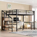 Bellemave Queen Loft Bed with Desk & Wardrobe, Metal Frame, Storage Stairs, USB & LED Lights, Space-Saving Loft Bed, Wood Grain Finish