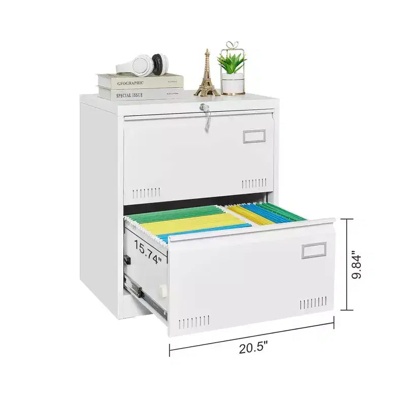 MAYEERTY White 2-Drawer Locking Lateral File Cabinet, Metal Storage for Legal/Letter/A4/F4 Files