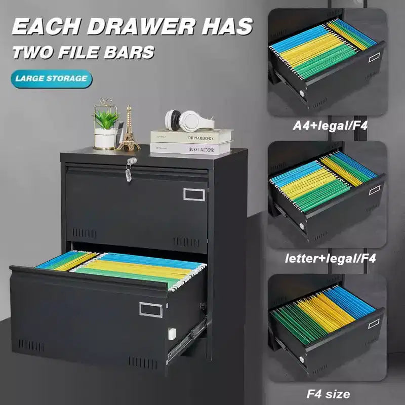 MAYEERTY White 2-Drawer Locking Lateral File Cabinet, Metal Storage for Legal/Letter/A4/F4 Files