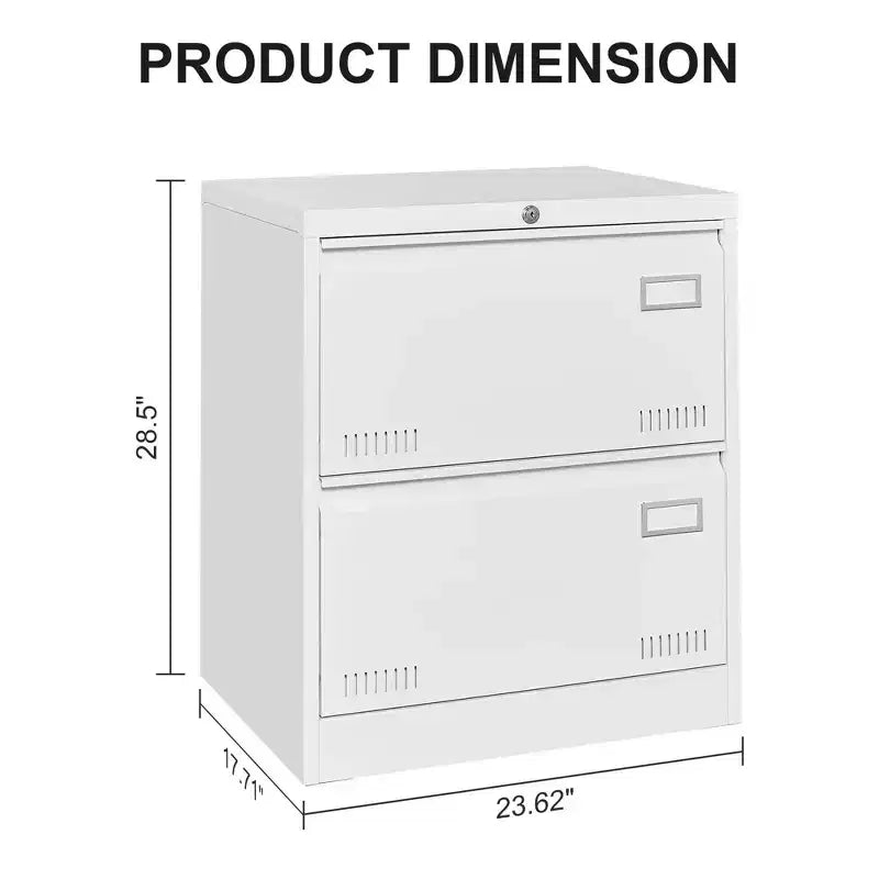 MAYEERTY White 2-Drawer Locking Lateral File Cabinet, Metal Storage for Legal/Letter/A4/F4 Files