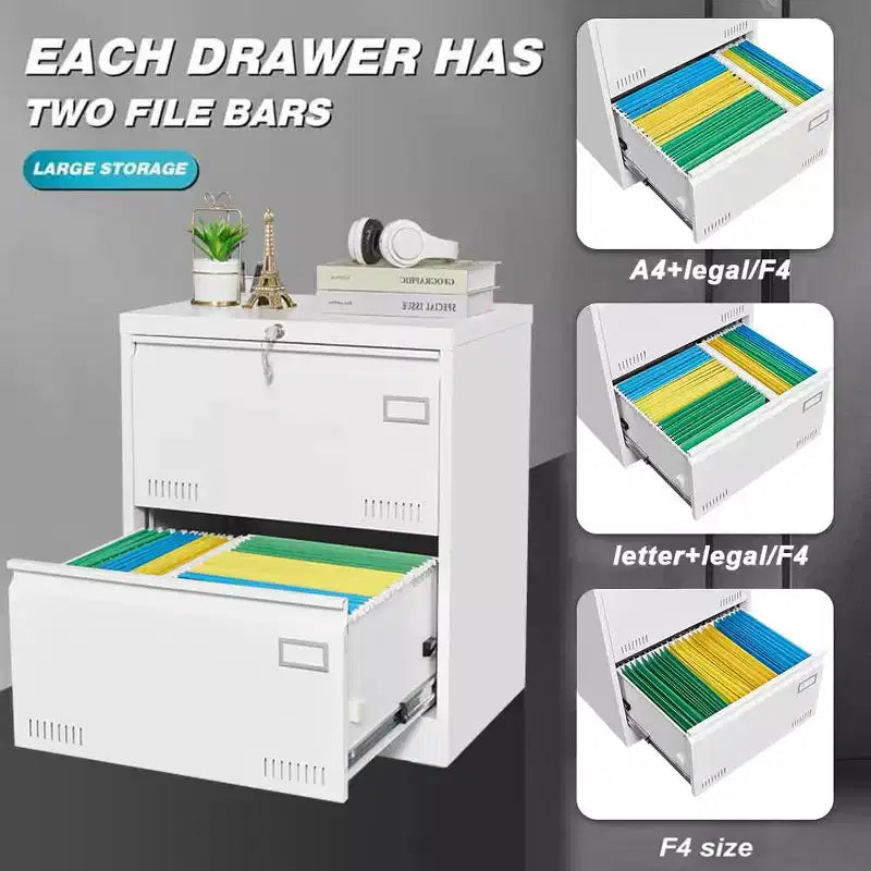 MAYEERTY White 2-Drawer Locking Lateral File Cabinet, Metal Storage for Legal/Letter/A4/F4 Files