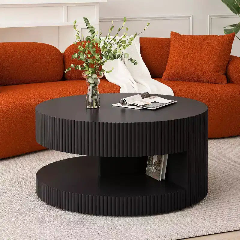 MAYEERTY 31.5 Round Coffee Table Modern Center Table with Storage Vertical Stripe Coffee Table for Living Room Black