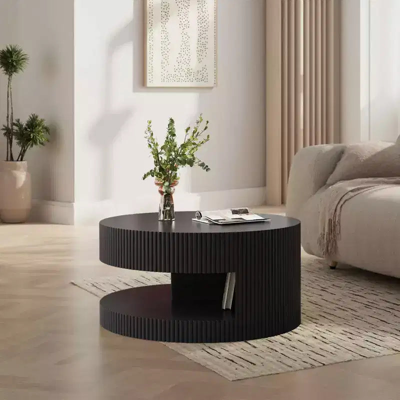 MAYEERTY 31.5 Round Coffee Table Modern Center Table with Storage Vertical Stripe Coffee Table for Living Room Black