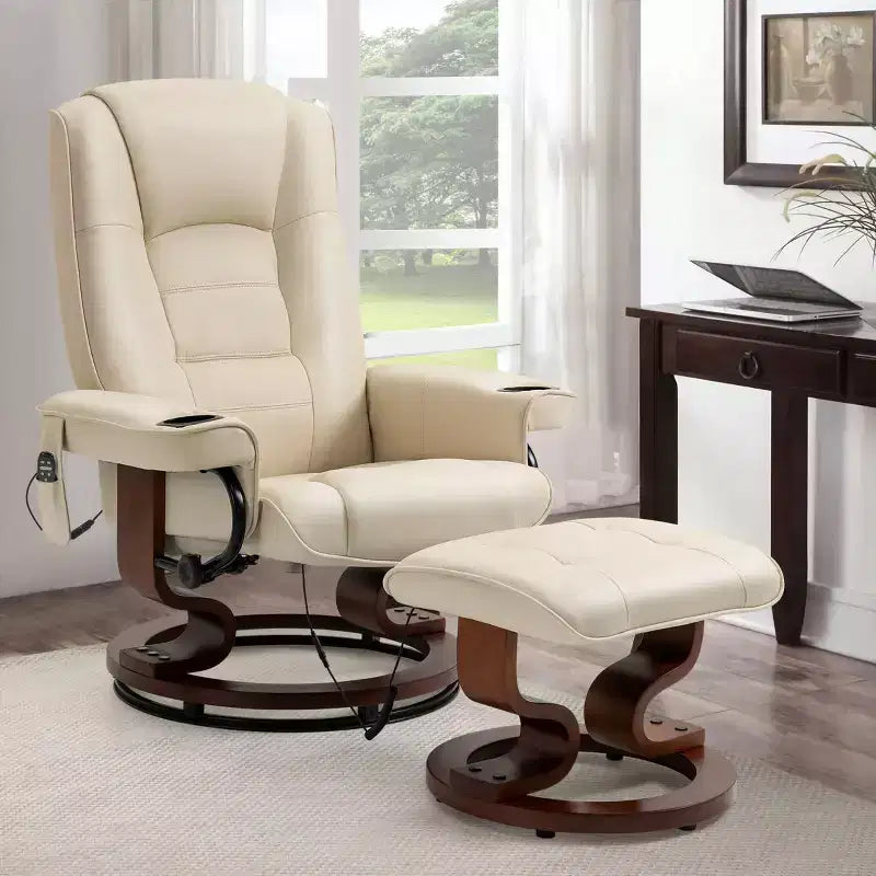 EROMMY Leather Heated Massage Recliner Chair with Ottoman