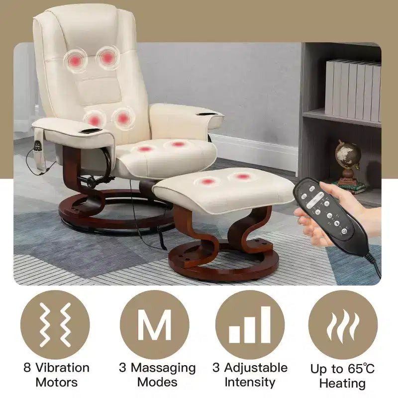 EROMMY Leather Heated Massage Recliner Chair with Ottoman