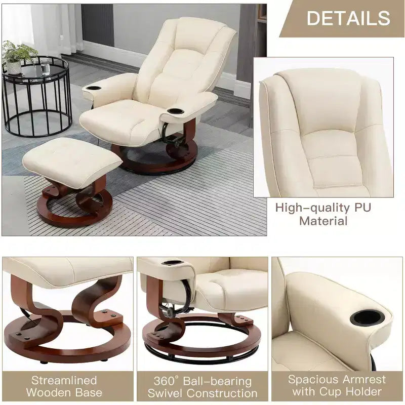 EROMMY Leather Heated Massage Recliner Chair with Ottoman