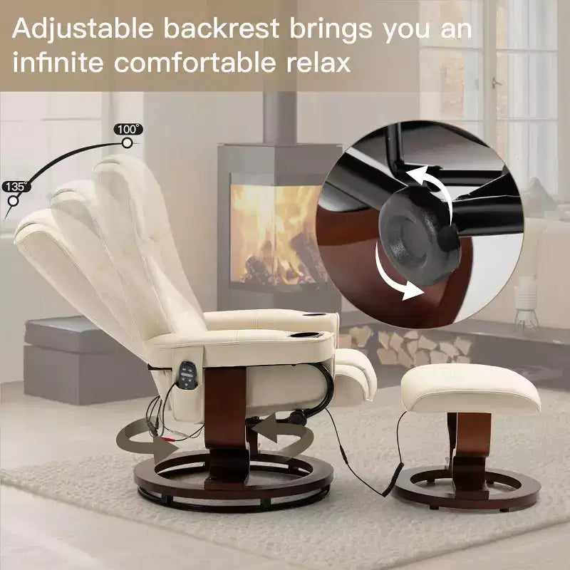 EROMMY Leather Heated Massage Recliner Chair with Ottoman