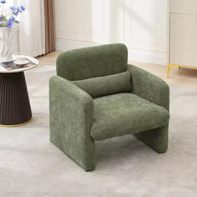 Chenille Upholstered Accent Armchair with Lumbar Pillow Modern Cozy Lounge Chair for Living Room, Bedroom, Office, or Apartment