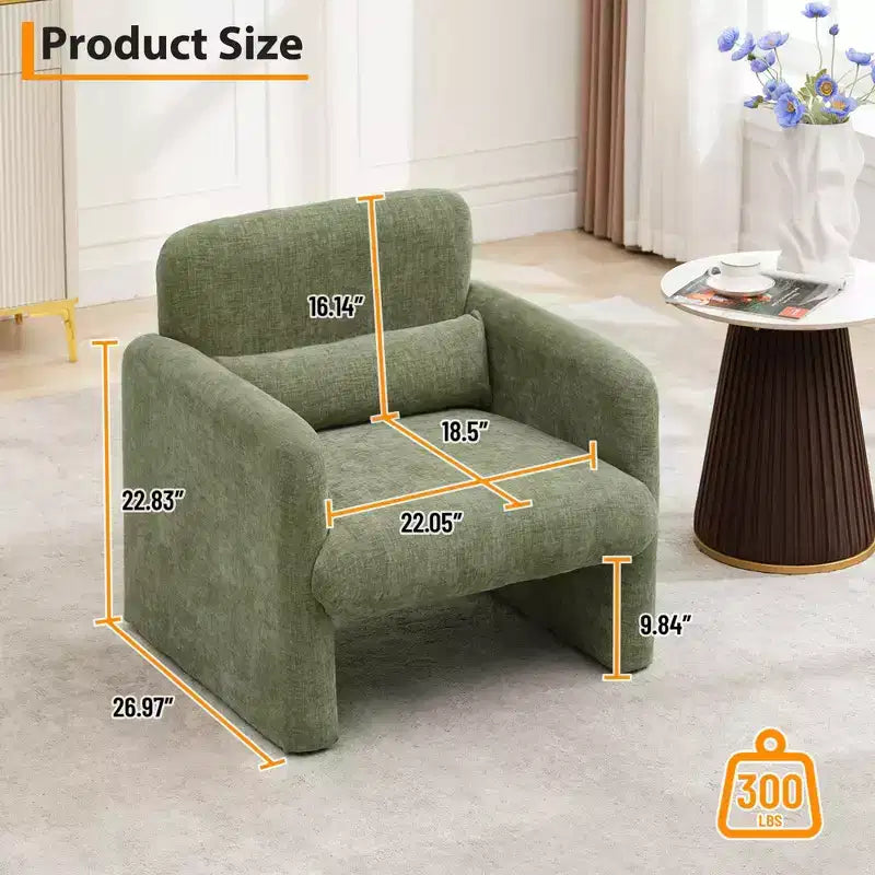 Chenille Upholstered Accent Armchair with Lumbar Pillow Modern Cozy Lounge Chair for Living Room, Bedroom, Office, or Apartment
