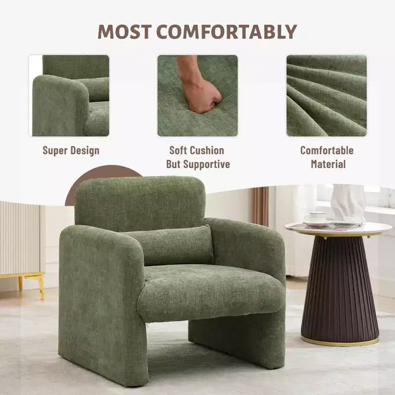 Chenille Upholstered Accent Armchair with Lumbar Pillow Modern Cozy Lounge Chair for Living Room, Bedroom, Office, or Apartment