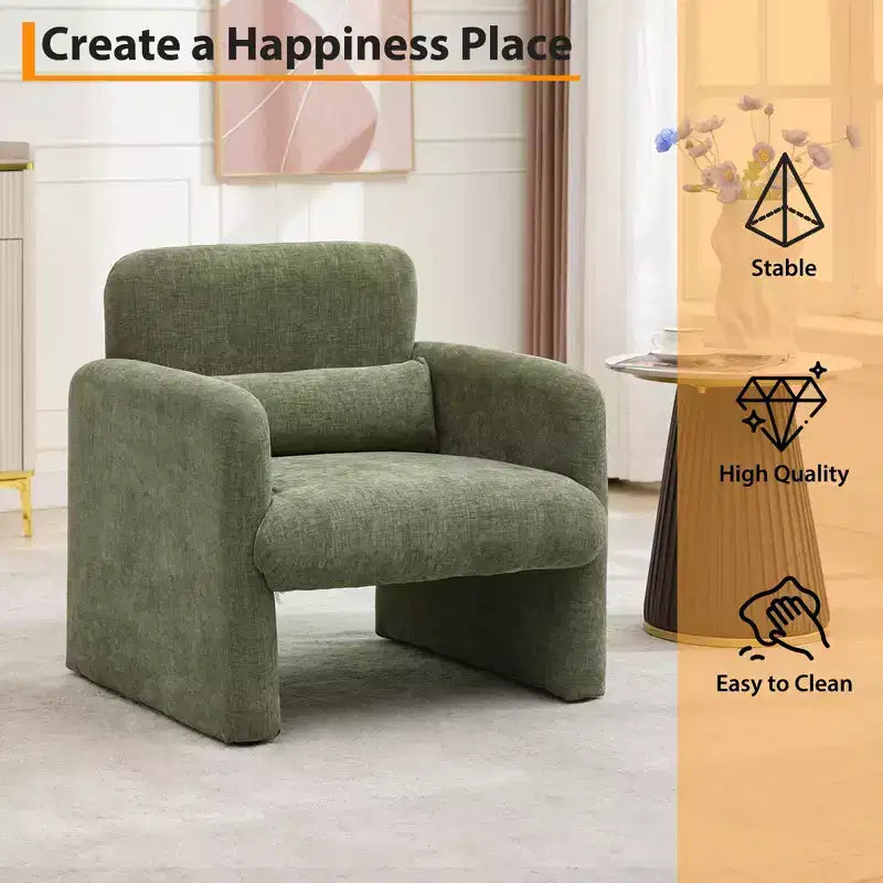 Chenille Upholstered Accent Armchair with Lumbar Pillow Modern Cozy Lounge Chair for Living Room, Bedroom, Office, or Apartment