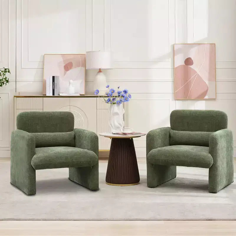 Chenille Upholstered Accent Armchair with Lumbar Pillow Modern Cozy Lounge Chair for Living Room, Bedroom, Office, or Apartment