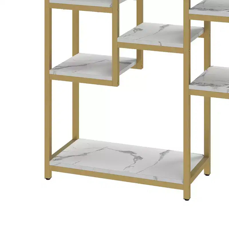 6 Tier Bookshelf Tall Modern Free Standing Bookcase with 12 Shelf Open Display Shelf Storage Book Gold