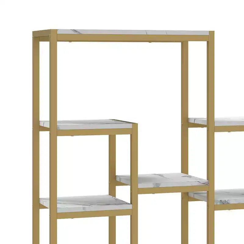 6 Tier Bookshelf Tall Modern Free Standing Bookcase with 12 Shelf Open Display Shelf Storage Book Gold