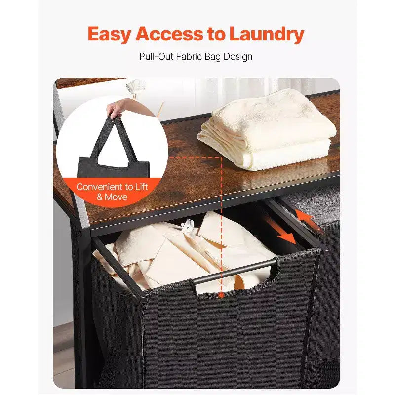 3 Section Rolling Laundry Sorter with Wood Top and Removable Hamper Bags 45 Gallon