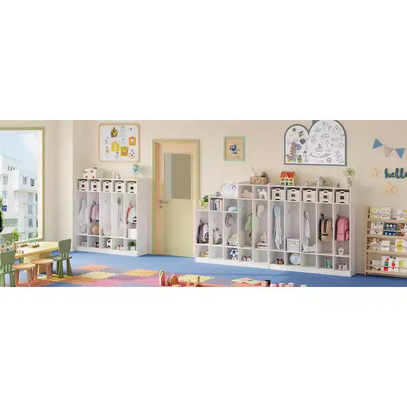 5-Section Classroom Coat Locker with 10 Hooks, Cubby Storage Organizer with 10 Cubbies for Home, Kindergarten,School, Nursery
