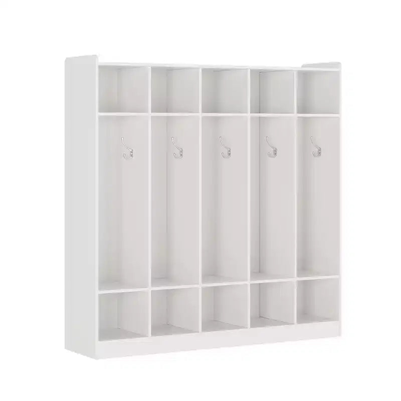 5-Section Classroom Coat Locker with 10 Hooks, Cubby Storage Organizer with 10 Cubbies for Home, Kindergarten,School, Nursery