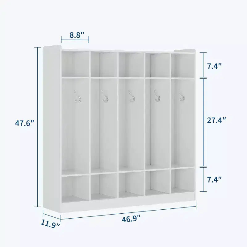 5-Section Classroom Coat Locker with 10 Hooks, Cubby Storage Organizer with 10 Cubbies for Home, Kindergarten,School, Nursery