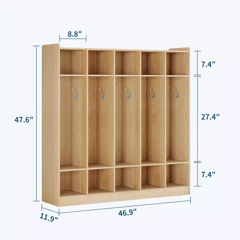 5-Section Classroom Coat Locker with 10 Hooks, Cubby Storage Organizer with 10 Cubbies for Home, Kindergarten,School, Nursery