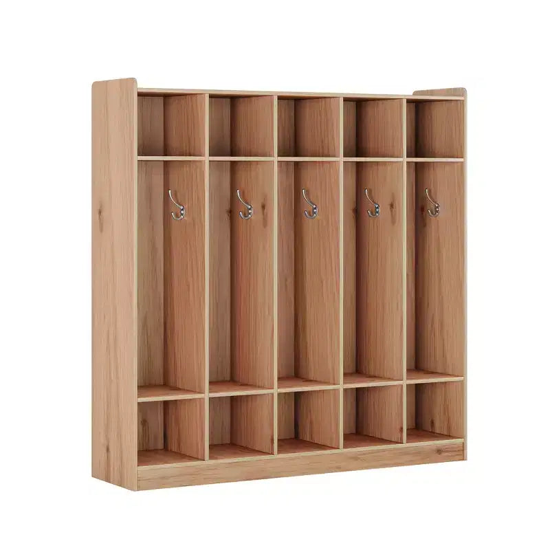 5-Section Classroom Coat Locker with 10 Hooks, Cubby Storage Organizer with 10 Cubbies for Home, Kindergarten,School, Nursery