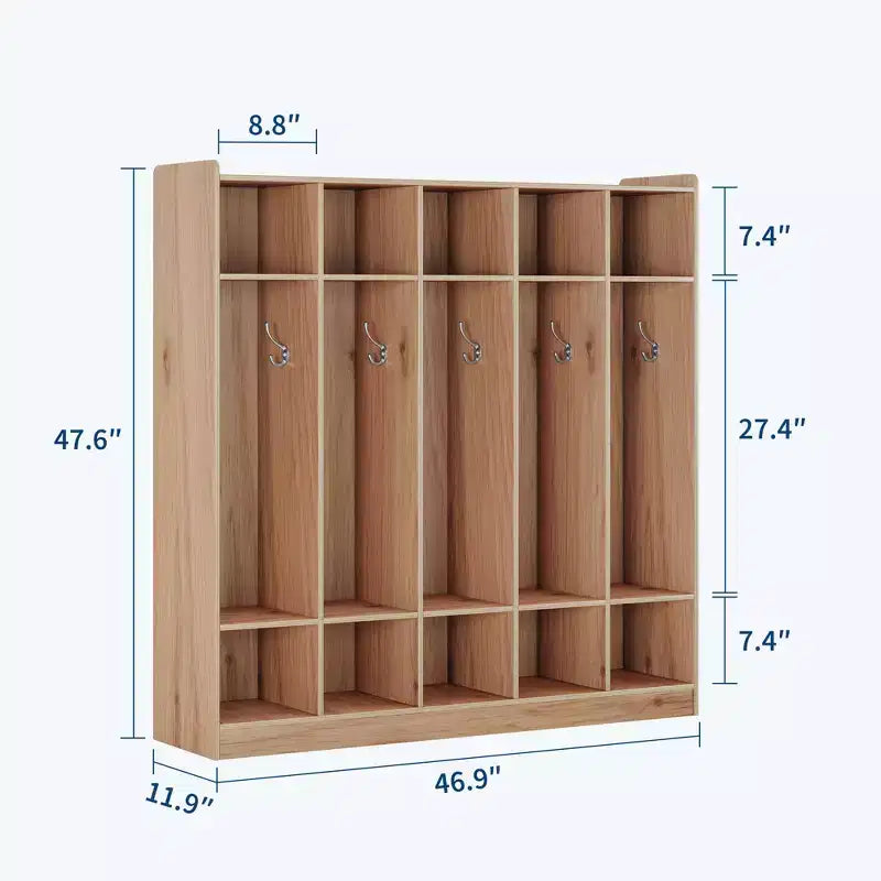 5-Section Classroom Coat Locker with 10 Hooks, Cubby Storage Organizer with 10 Cubbies for Home, Kindergarten,School, Nursery
