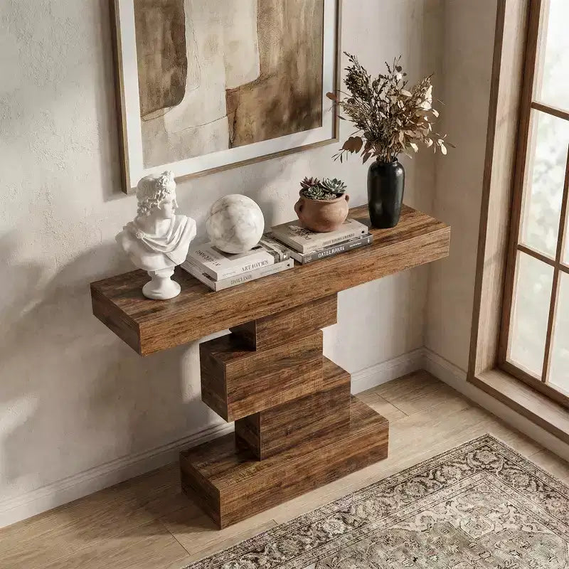 MAYEERTY 42-Inch Wood Console Table, Accent Sofa Table with Geometric Base