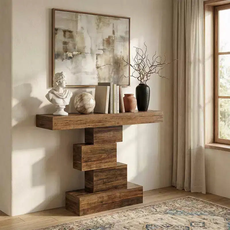 MAYEERTY 42-Inch Wood Console Table, Accent Sofa Table with Geometric Base