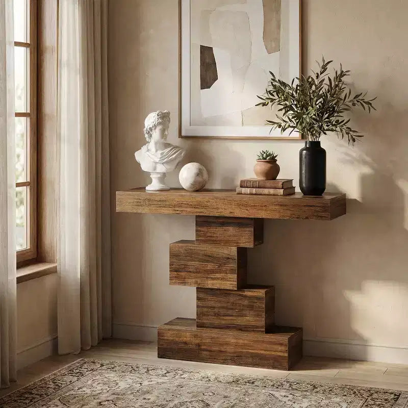 MAYEERTY 42-Inch Wood Console Table, Accent Sofa Table with Geometric Base