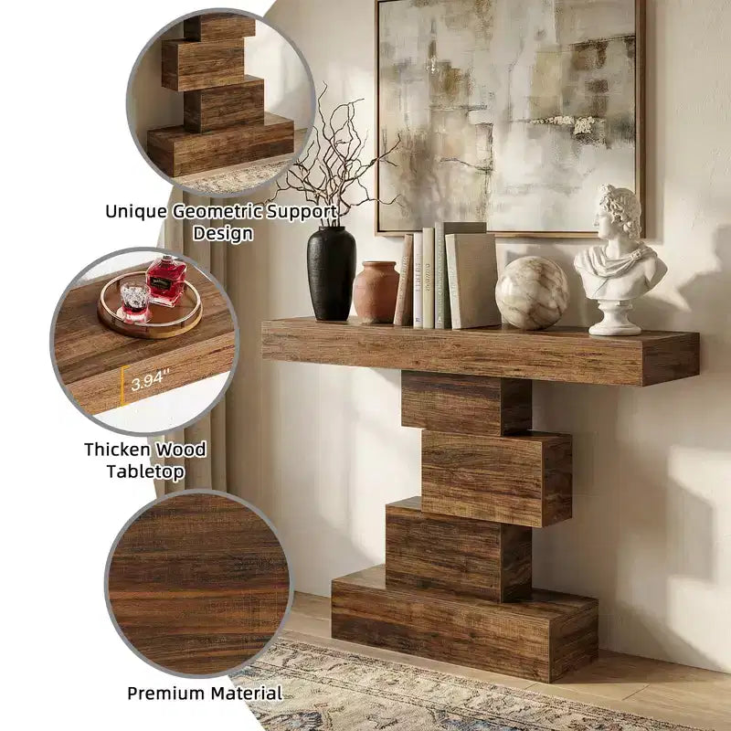 MAYEERTY 42-Inch Wood Console Table, Accent Sofa Table with Geometric Base