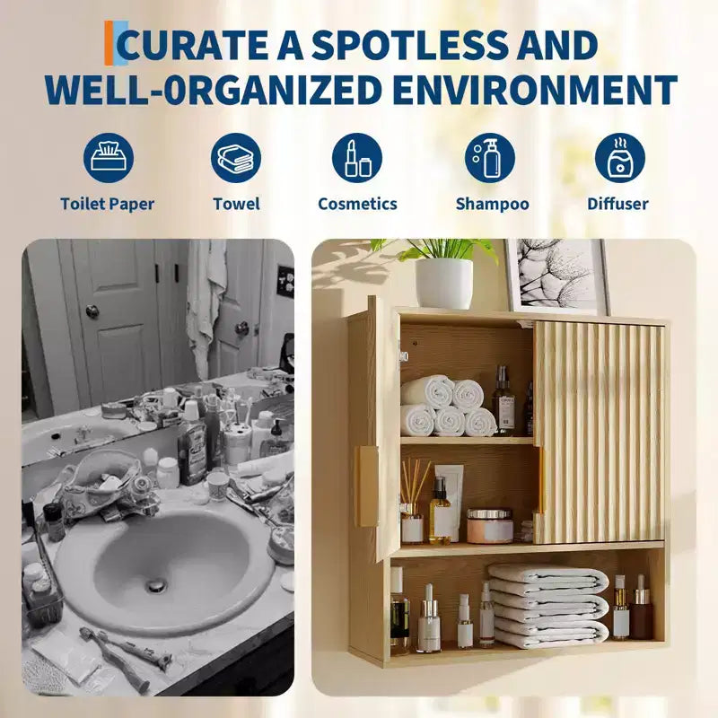 COZONY Versatile Wall Mounted Storage Cabinet Set, 23 Cabinet w/ Adjustable Shelf & Modern Over-Toilet Organizer, Waterproof Bathroom Storage