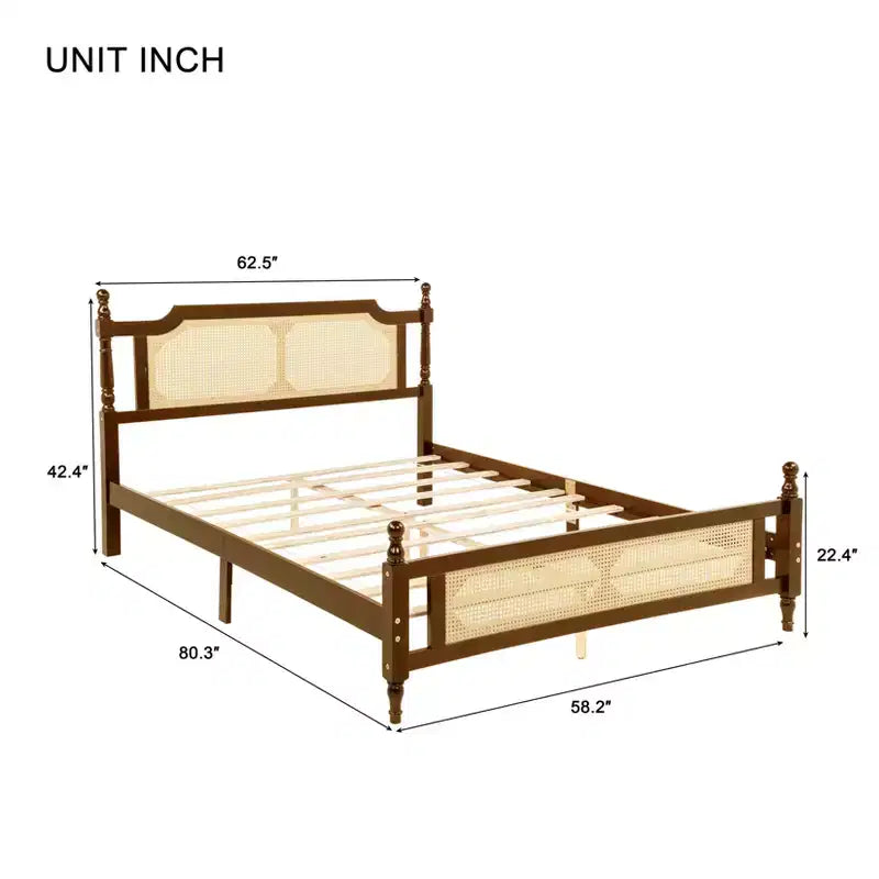 GDFStudio Julius Rattan Footboard and Headboard Pine Wooden Bed