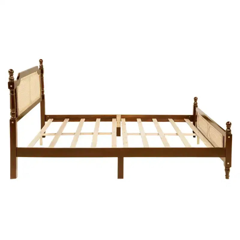 GDFStudio Julius Rattan Footboard and Headboard Pine Wooden Bed
