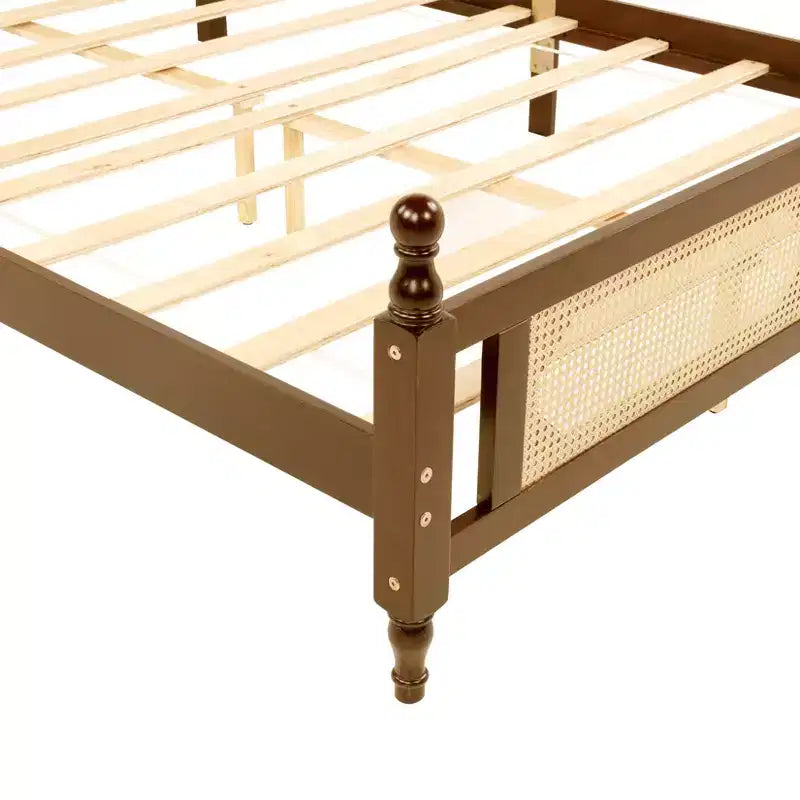 GDFStudio Julius Rattan Footboard and Headboard Pine Wooden Bed
