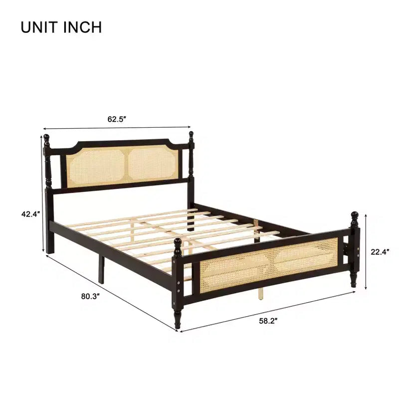 GDFStudio Julius Rattan Footboard and Headboard Pine Wooden Bed