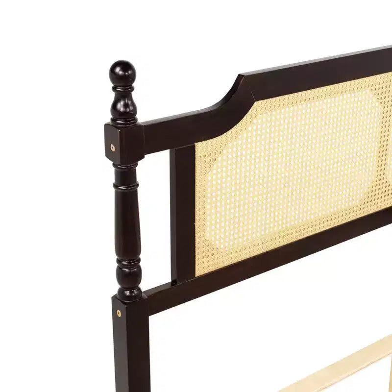 GDFStudio Julius Rattan Footboard and Headboard Pine Wooden Bed