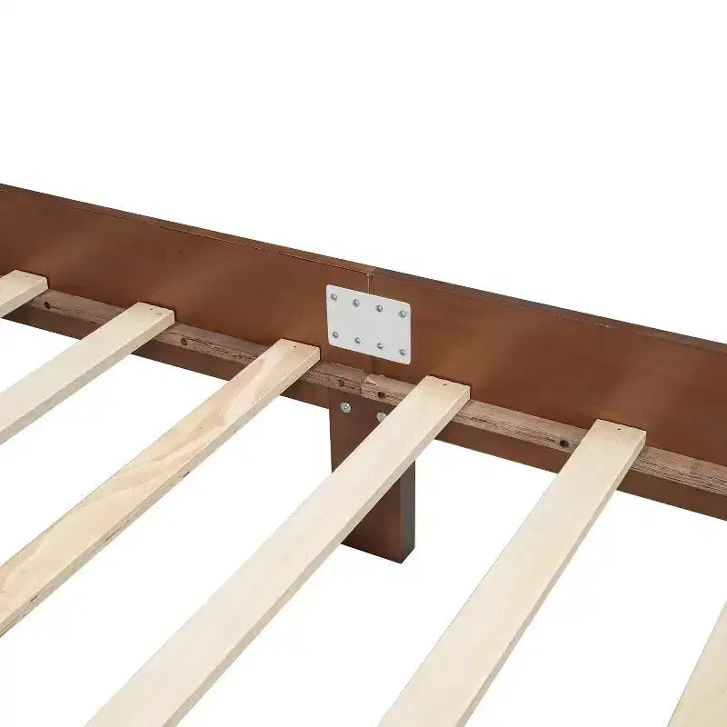 MAYEERTY Queen Size Wooden Platform Bed with Natural Rattan Headboard Vintage Bed Frame with Wooden Slat Brown