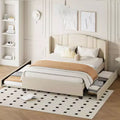 MAYEERTY Queen Size Upholstered Platform Bed with Wingback Headboard Twin Trundle 2 Drawers Beige